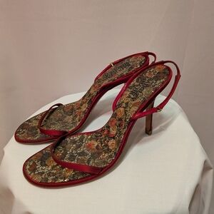 Red Floral Slingback Heels for Women